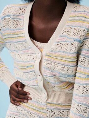 Zara Cream Crochet Cardigan with Pastel Stripes